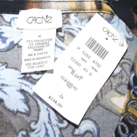 new CACHE Dress, M, Faux Wrap, Cap Sleeve, Leopard/Baroque/Lux print, Pullover - Picture 7 of 15